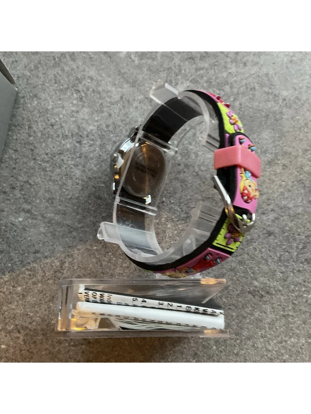 Timex Kids Watch T72622 Round Flower Pink Purple Dial Silvertone 3D Poly Band A1